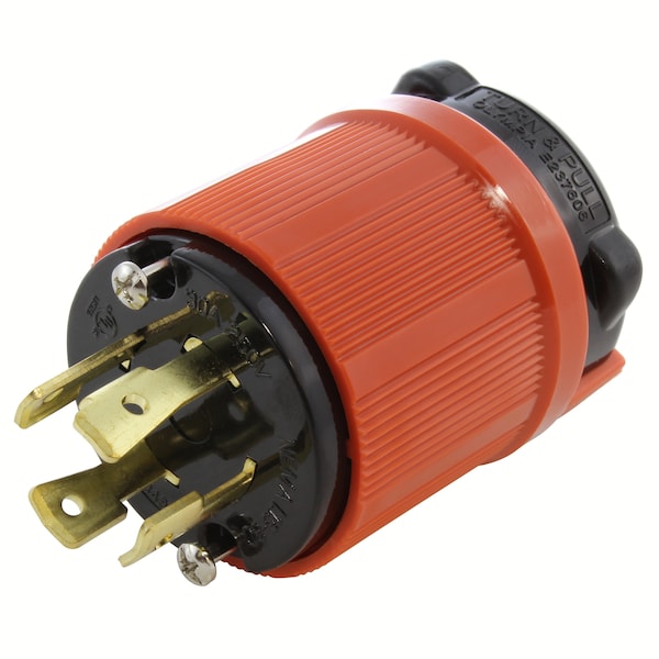 Locking Plug, L15-30P, 30 A, 250V AC, Three Phase, Orange